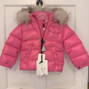 NWT Moncler Kids/Baby Pink Down Puffer Jacket SZ 18-24M/86cm—Fox Fur Trim & WARM
